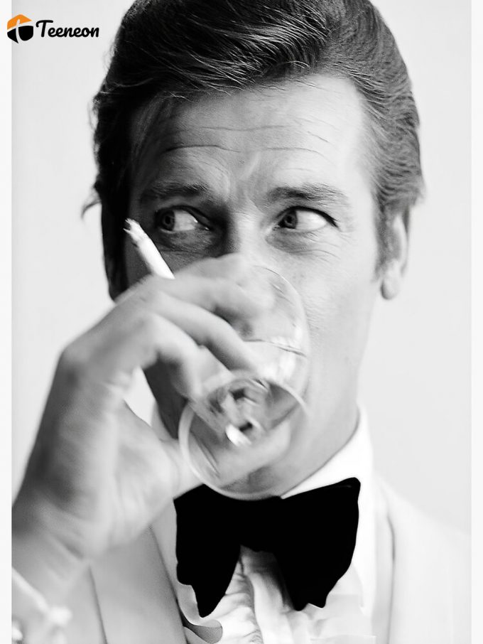 Roger Moore with Martini Retro Vintage Poster for Home Decor Gift Canvas