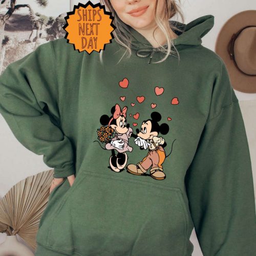 Valentines Day Disney Mickey and Minnie Love Kiss Sweatshirt, Disney Valentines Day Hoodie, Disneyland Hearts Shirt, Mickey Minnie Heart Tee