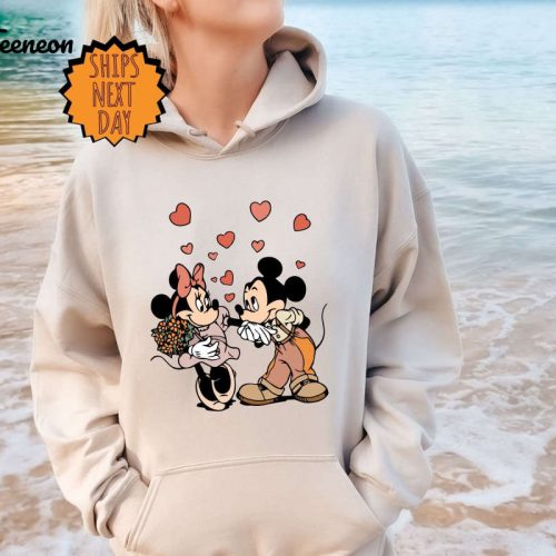 Valentines Day Disney Mickey and Minnie Love Kiss Sweatshirt, Disney Valentines Day Hoodie, Disneyland Hearts Shirt, Mickey Minnie Heart Tee