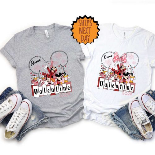 Custom Disneyland Castle Mickey And Friends Valentine Shirt, Disney Custom Couple Valentine Shirt, Disneyland Valentine Couple Gift Shirt