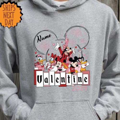 Custom Disneyland Castle Mickey And Friends Valentine Sweatshirt, Disney Custom Couple Valentine Hoodie, Disneyland Valentine Couple Shirt