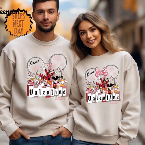 Custom Disneyland Castle Mickey And Friends Valentine Sweatshirt, Disney Custom Couple Valentine Hoodie, Disneyland Valentine Couple Shirt