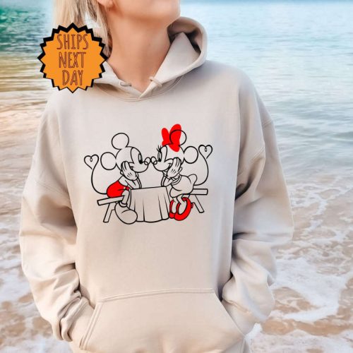 Disney Mickey and Minnie Valentines Day Sweatshirt, Cute love table Hoodie, mickey minnie Heart Shirt, Disney Valentine Love Gift Sweatshirt