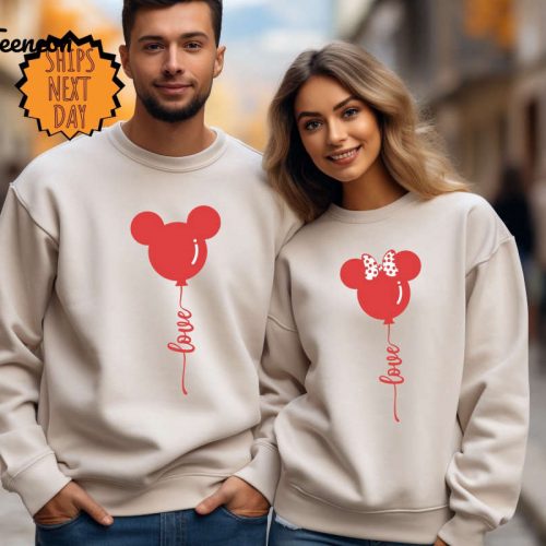 Disney Minnie and Mickey Love Balloons Sweatshirt, Valentine Minnie Minnie love Hoodie, Couple Matching Hoodie, Disney Valentine Trip Shirt