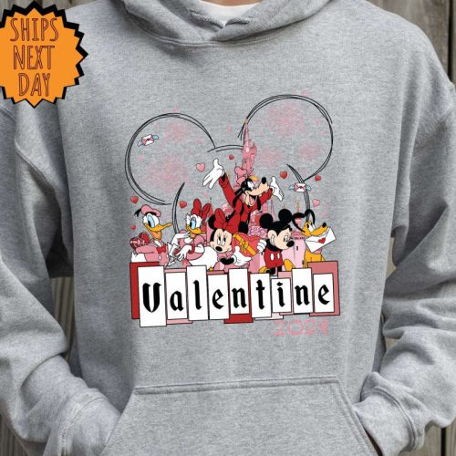 Disneyland Castle Mickey And Friends Valentine Sweatshirt, Disneyland Couple Valentine Hoodie, Disneyland Couple Shirt ,Valentine Gift Shirt