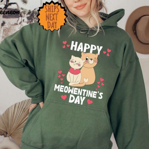 Happy Meowentine’s Day Cat Sweatshirt, Cat Lover Valentine Sweatshirt, Valentines Day Hoodie, Funny Valentines Day Sweater, Cat Gift Shirt