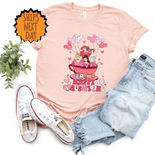 Happy Valentine Disney Princess Shirt, Happy Valentine Princess Team Shirt ,Disney Tea cup Shirt, Disney  Princess Valentine’s Gift Shirt