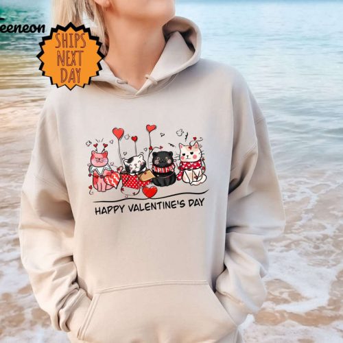 Valentine Cat Sweatshirt, Cute Cat Lover Hoodie, Valentine Gift Sweater, Valentines Day Gift for Her, Happy Valentine Day Gift, Love Gift