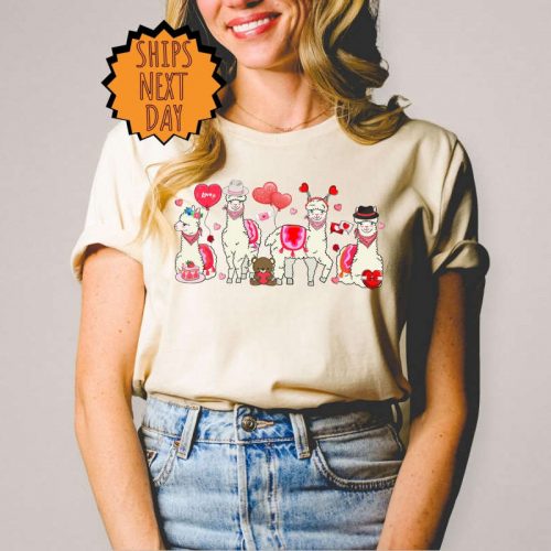 Valentine Llama Shirt, Valentine Llama Lover Shirt, Animal Valentines Shirt, Llama Heart Balloons Valentine Shirt, Valentine Days Gift Tee