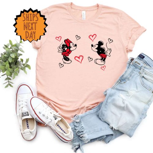 Valentine Mickey and Minnie Kiss Shirt, Disney Heart Valentines Day Shirt, Disneyworld Valentines Love Shirt, Disney Matching Gift Shirt