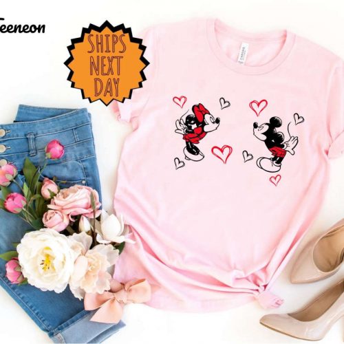 Valentine Mickey and Minnie Kiss Shirt, Disney Heart Valentines Day Shirt, Disneyworld Valentines Love Shirt, Disney Matching Gift Shirt