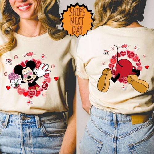 Valentine’s Day Disney Mickey Cute Shirt, Valentine Mickey Heart Two-sided Gift, Disney Couple Shirts, Disney Valentine Couple Matching Tee