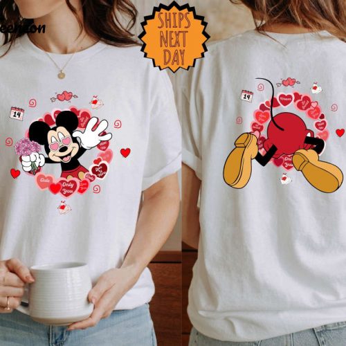 Valentine’s Day Disney Mickey Cute Shirt, Valentine Mickey Heart Two-sided Gift, Disney Couple Shirts, Disney Valentine Couple Matching Tee