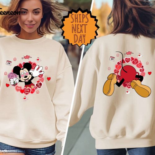 Valentine’s Day Disney Mickey Cute Sweatshirt, Valentine Mickey Heart Two-sided Gift, Disney Couple Shirts, Disney Valentine Couple Matching