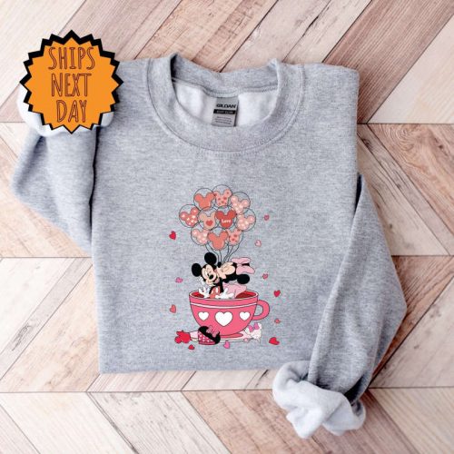 Valentines Day Disney Cup Sweatshirt, Magical Castle Hoodie, Disneyland Balloons Shirt ,Valentines Day Disney Sweatshirt ,Disney Family Trip