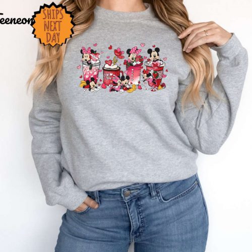 Valentines Day Mickey Minnie Coffee Sweatshirt, Coffee Lover Hoodie, Valentine Coffee Shirt, Valentines Day Sweater, Valentines Day love Tee