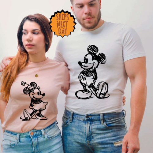 Vintage Mickey Minnie Vacation Shirt, Disney Matching Family Shirt, Disney Mickey and Minnie Sketch Shirt, Cute Disney Kids Shirt