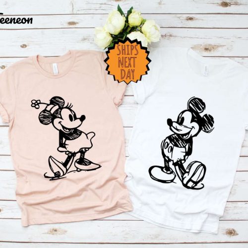 Vintage Mickey Minnie Vacation Shirt, Disney Matching Family Shirt, Disney Mickey and Minnie Sketch Shirt, Cute Disney Kids Shirt