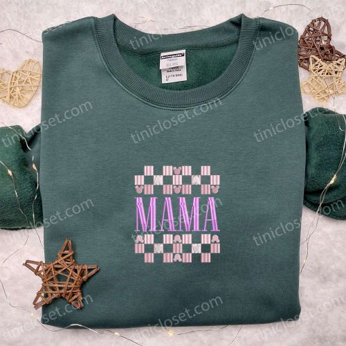 Mama Checkerboard Embroidered T-shirt: Perfect Holiday Gift & B Gift for Men Women Mother s Day Ideas