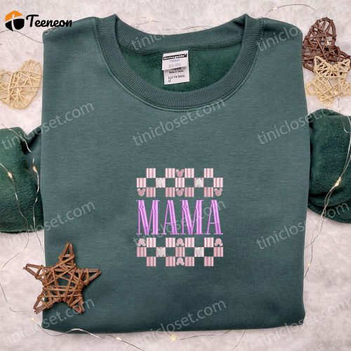 Mama Checkerboard Embroidered T-shirt: Perfect Holiday Gift & B Gift for Men Women Mother s Day Ideas