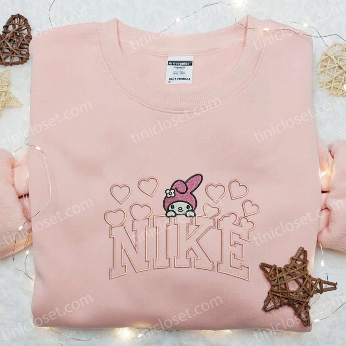 Nike Embroidered Shirt & Hoodie: My Melody Hearts x Hello Kitty Cartoon D Gift for Men Women Nike Inspired Sweatshirt