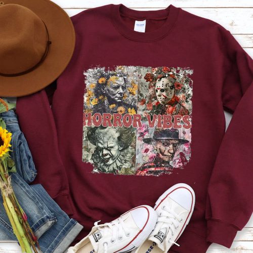 Spooky Retro Halloween Horror Movie Sweatshirt – Scary Characters Shirt for Halloween