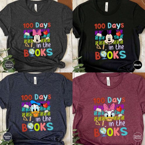 100 Days In The Books T-shirt: Bookish & Minnie Mouse Disney Characters School Shirt – Reading Inspiration and Teacher Shirt