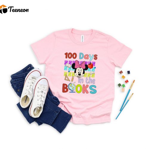 100 Days In The Books T-shirt: Bookish & Minnie Mouse Disney Characters School Shirt – Reading Inspiration and Teacher Shirt