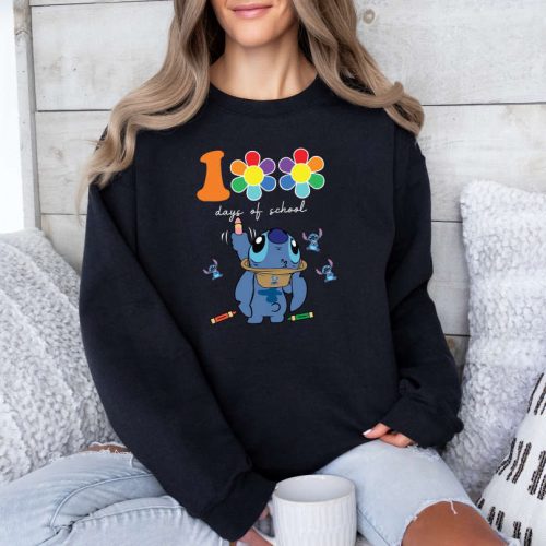 Celebrate 100 Days of School with Cute Stitch Shirt! Get School Vibes & Disney Magic in this Teacher Shirt for Kids School Outfit – 100 Days Celebration Shirt