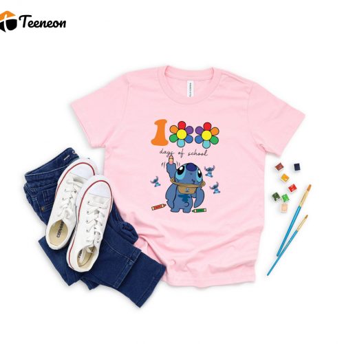 Celebrate 100 Days of School with Cute Stitch Shirt! Get School Vibes & Disney Magic in this Teacher Shirt for Kids School Outfit – 100 Days Celebration Shirt