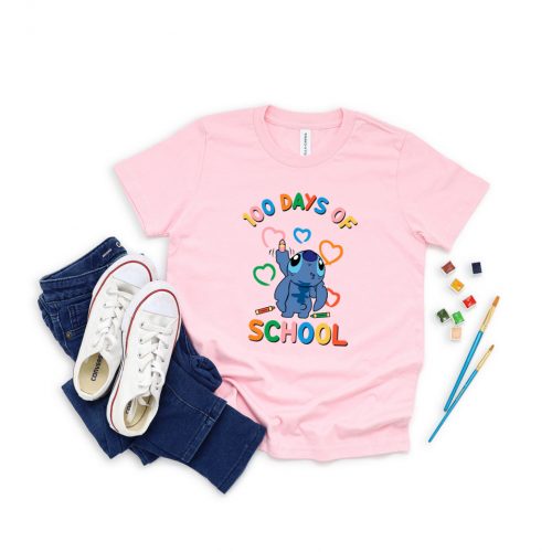 100 Days of School Shirt: Disney Teacher Stitch Heart Love Gift for Happy 100 Days