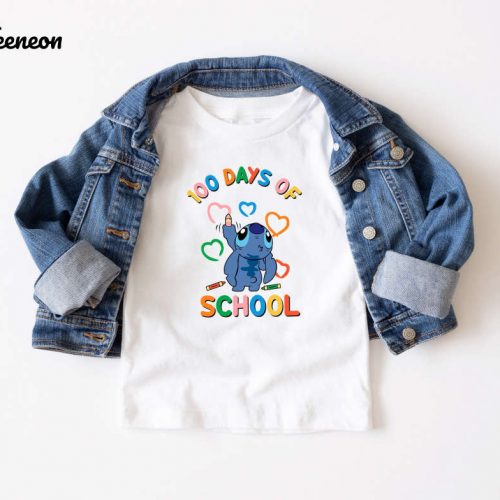 100 Days of School Shirt: Disney Teacher Stitch Heart Love Gift for Happy 100 Days