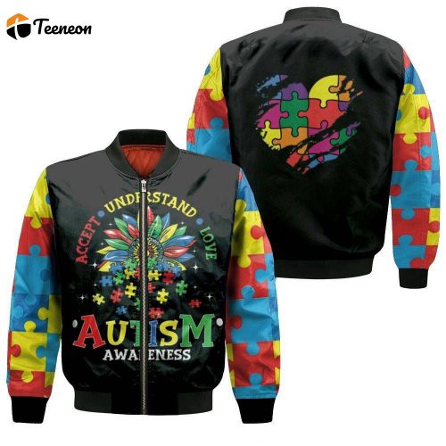 Accept Understand Love Autism Support Bomber Jacket  – Gift for Men Women