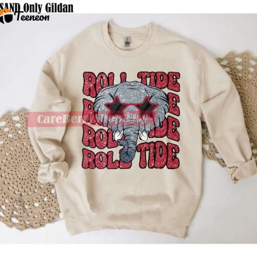 Alabama Football Shirt – Game Day Faux Glitter Tee Roll Tide Crewneck Sweatshirt