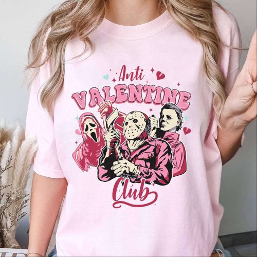 Anti-Valentine Club Horror Movie Character Shirt: Michael Myers & Jason Voorhees Tee