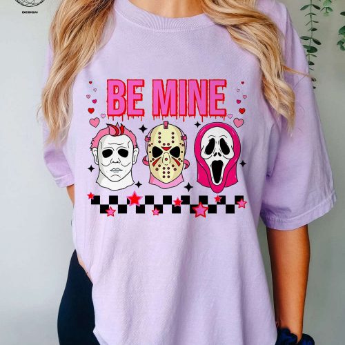 Spooky Valentine s Day Shirt: Be Mine Ghostface & Horror Characters – Perfect Matching Gift for Her! Funny Valentines Tee