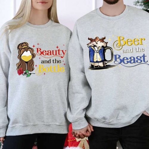 Beauty and Beast Couple Matching Shirt: Perfect Couple Valentine s Gift with Beer and Wine at Epcot