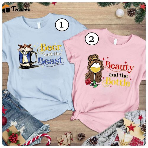 Beauty and Beast Couple Matching Shirt: Perfect Couple Valentine s Gift with Beer and Wine at Epcot