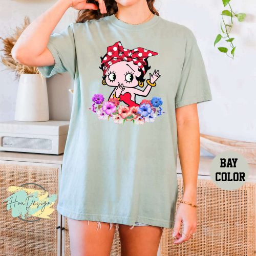 Betty Boop Flower Comfort Colors T-Shirt – Animation Cartoon Clothes for Women