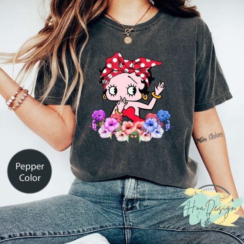 Betty Boop Flower Comfort Colors T-Shirt – Animation Cartoon Shirt for Women