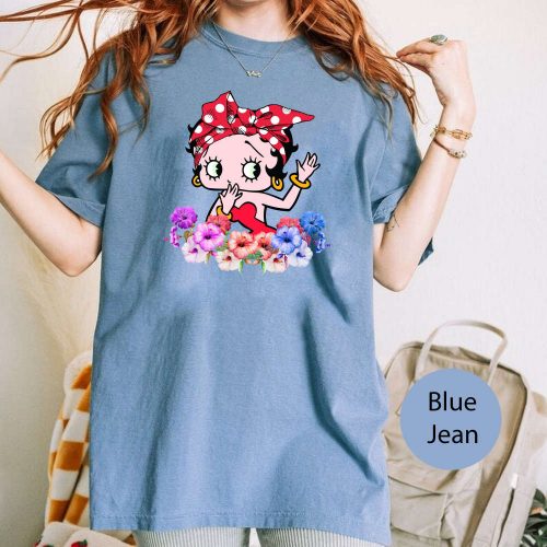 Betty Boop Flower Comfort Colors T-Shirt – Animation Cartoon Shirt for Women