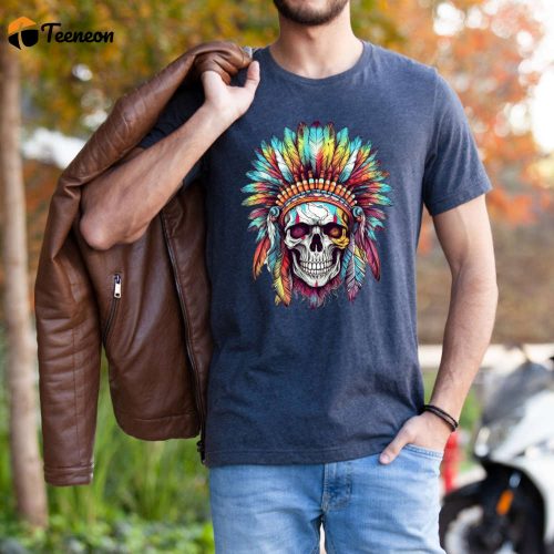 Native Chief Skull T-Shirt: American Tee with Full Moon Top & Indigenous Art Dreamcatcher & Feather Shirt