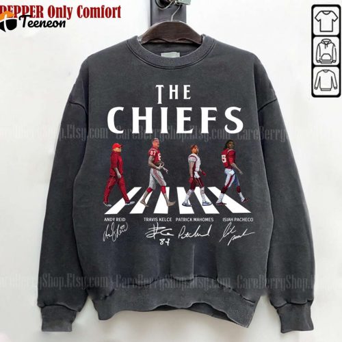 Vintage Chiefs Sweatshirt: Abbey Road Signatures by Reid Kelce Mahomes Pacheco – Kansas City Football