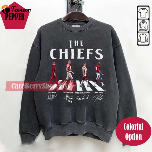 Chiefs Walking Abbey Road Signatures Sweatshirt: Reid Kelce Mahomes Jones – Kansas City Vintage Tee