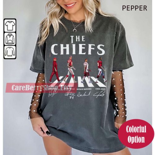 Chiefs Walking Abbey Road Signatures Sweatshirt: Reid Kelce Mahomes Jones – Kansas City Vintage Tee