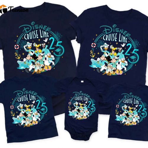 Cruise Line 25th Anniversary Shirt: Silver At Sea Family Cruise with Mickey & Friends – Wonder Wish Dream Fantasy!