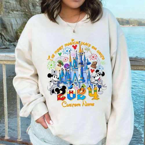 Custom Disneyland 2024 Family Vacation Shirt Personalized Disneyworld Trip Outfit Most Magical Place On Earth Tee