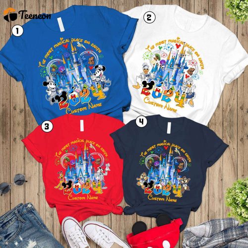 Custom Disneyland 2024 Family Vacation Shirt Personalized Disneyworld Trip Outfit Most Magical Place On Earth Tee