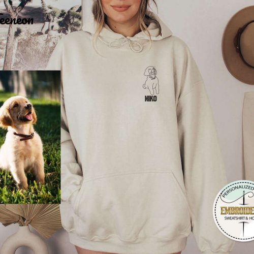 Custom Dog Sweatshirt: Personalized Pet Hoodie with Line Art Embroidery Ideal Custom Gifts for Dog Lovers Dog Person Sweatshirt