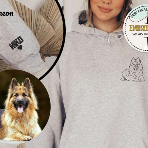 Custom Embroidered Dog Hoodie: Personalized Pet Owner Gift Portrait Hoodie & Photo Sweatshirt for Dogs